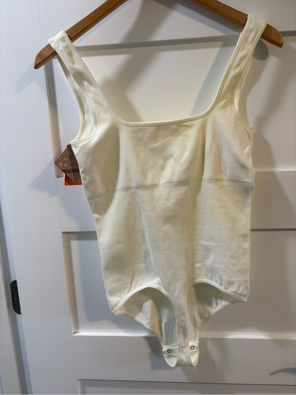 Women’s Ribbed Square-Neck Bodysuit in Cream - Picture 2 of 2